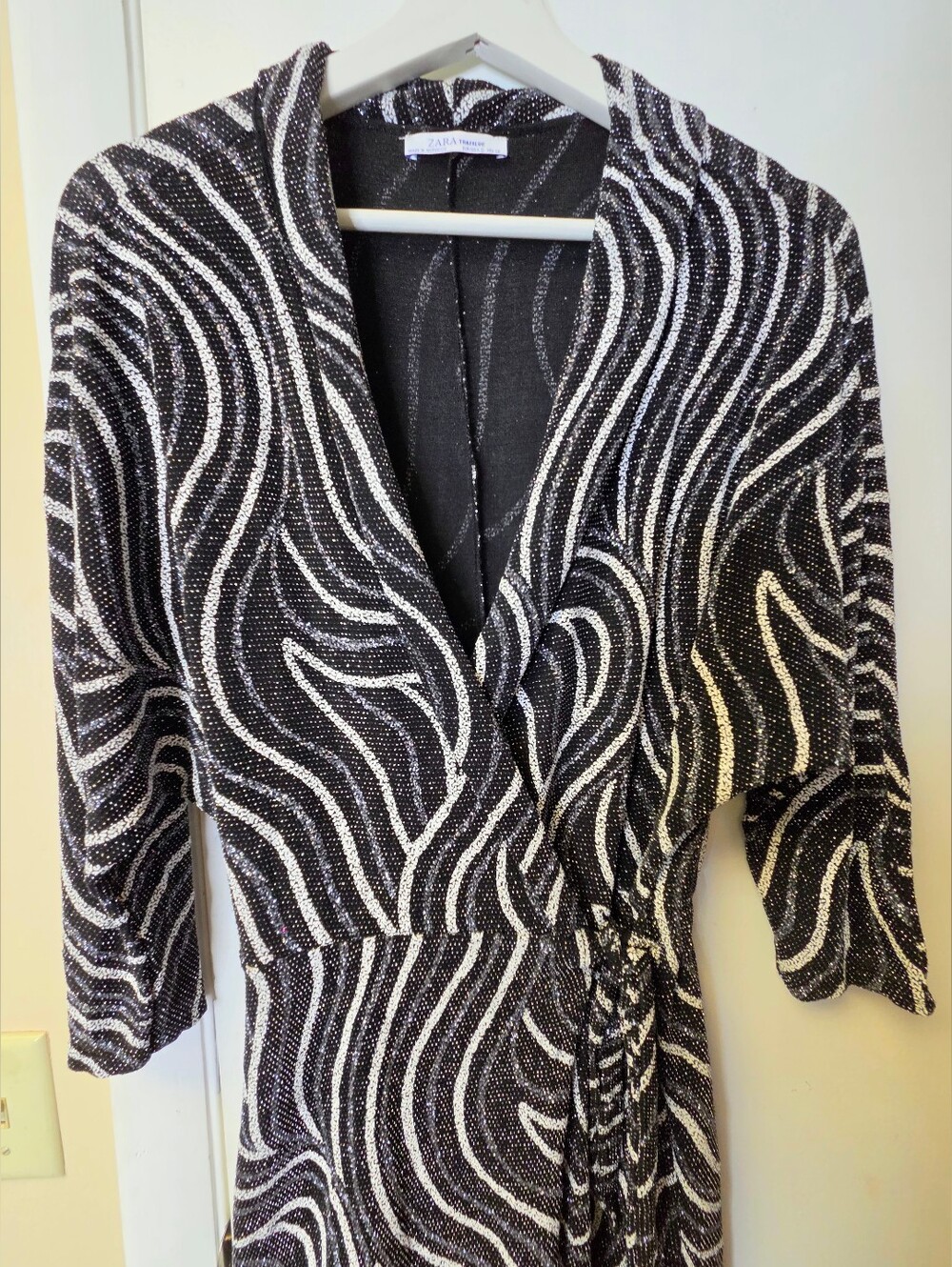 ZARA Metallic Wave Glitter Wrap Mini Dress Size S - Picture 5 of 12